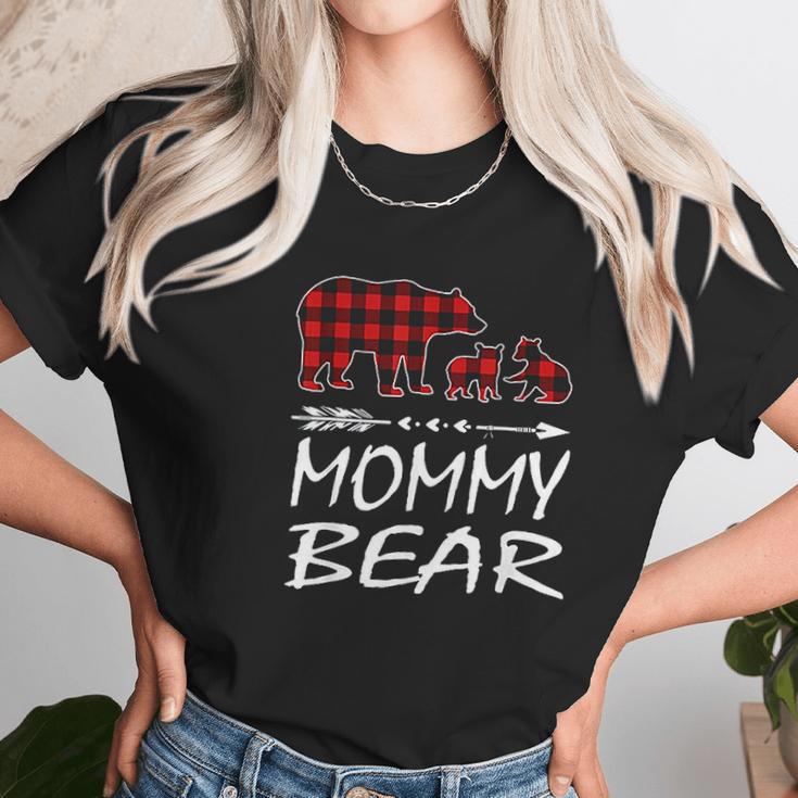 Mommy Bear Two Cubs Red Plaid Christmas Pajama Women T-Shirt Gifts for Women