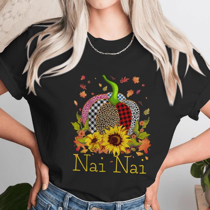 Nai Nai Pumpkin Leopard Print Sunflower Grandma Buffalo Plai Cute Gift Women T-Shirt Gifts for Women