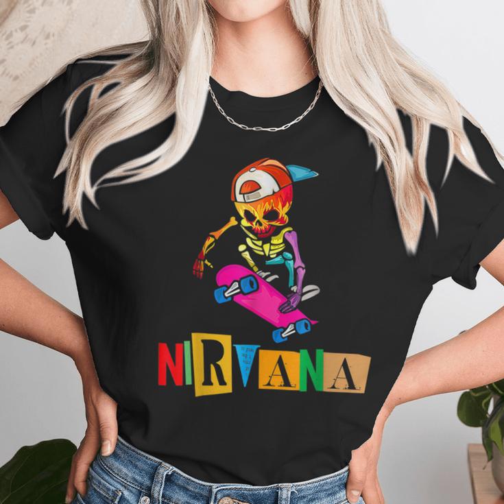 Nirvanas Skateboard Skelton Men Women T-Shirt Graphic Print Casual Unisex Tee Women T-Shirt Gifts for Women