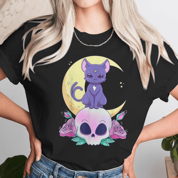 Pastel Goth Witchy Cat Cute Creepy Wiccan Cat And Skull Men Women T-Shirt Graphic Print Casual Unisex Tee Women T-Shirt Gifts for Women