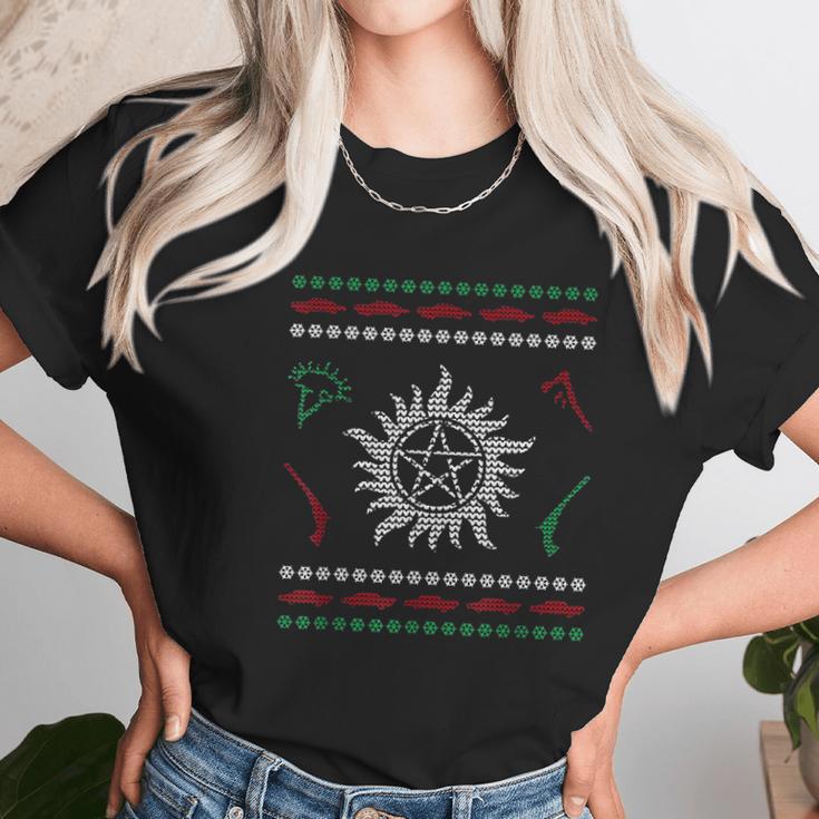 Pentagram Ugly Christmas I Sam Dean Ugly Sweater Women T-Shirt Gifts for Women