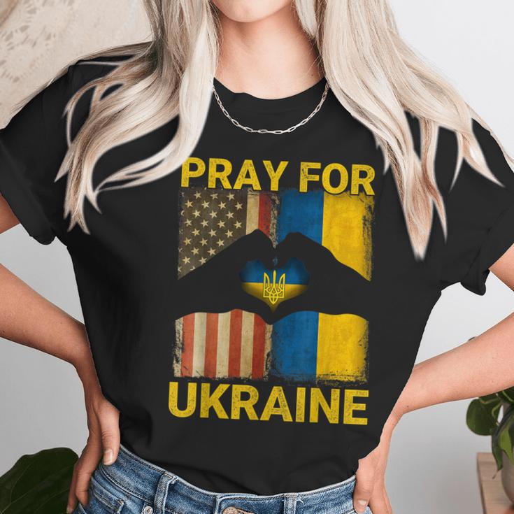 Pray For Ukraine Stand With Ukraine Ukrainian Flag Us Flag Men Women T-Shirt Graphic Print Casual Unisex Tee Women T-Shirt Gifts for Women