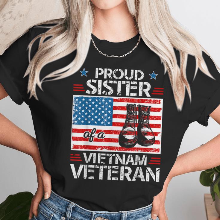 Proud Sister Of Vietnam Veteran Patriotic Usa Flag Military Women T-Shirt Gifts for Women