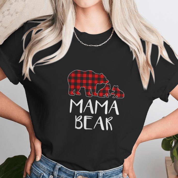 Red Plaid Mama Bear Two Cubs Matching Buffalo Pajama Xmas Women T-Shirt Gifts for Women