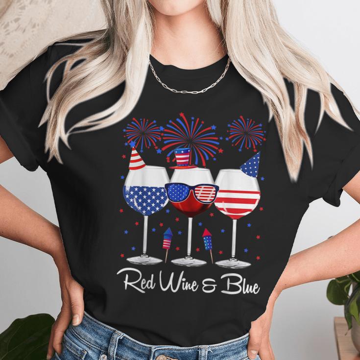 Red Wine & Blue 4Th Of July Wine Red White Blue Wine Glasses V9 Women T-Shirt Gifts for Women