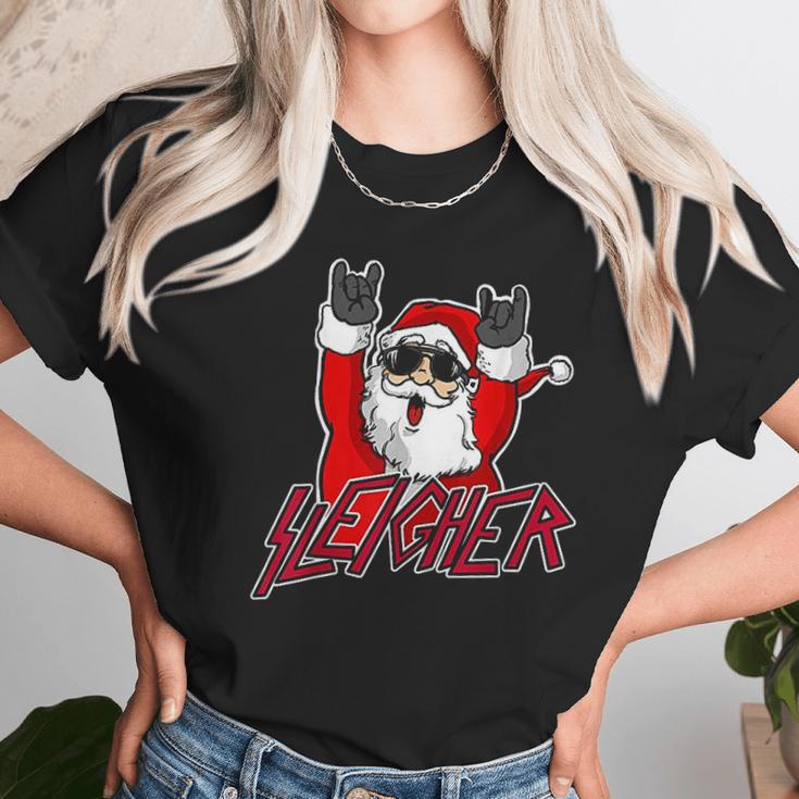 Sleigher Santa Claus Metal Christmas Funny Hail Santa Women T-Shirt Gifts for Women