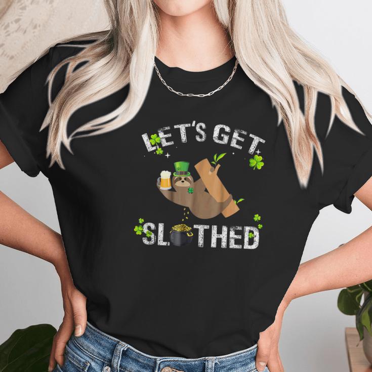 Lets Get Slothed Shamrocked Sloth Paddy Day Women T-Shirt Gifts for Women