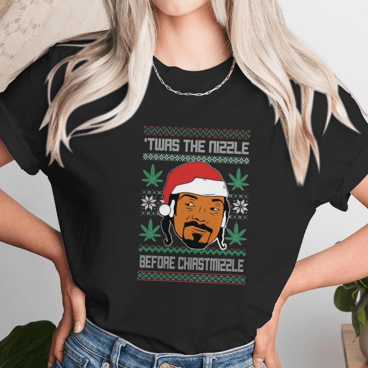 Snoop Dogg Weed Twas The Nizzle Before Christmizzle Ugly Christmas Sweater Women T-Shirt Gifts for Women