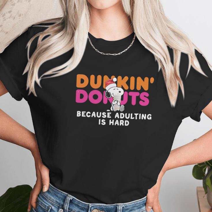 Snoopy Dunkin Donuts Coffee Because Adulting Is Hard Shirt Women T-Shirt Gifts for Women