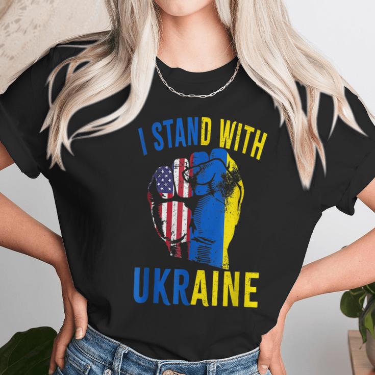 I Stand With Ukraine Flag American Flag Support Ukraine Men Women T-Shirt Graphic Print Casual Unisex Tee Women T-Shirt Gifts for Women