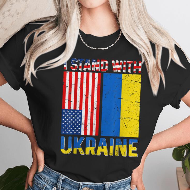 I Stand With Ukraine Support Ukraine Ukrainian American Flag V2 Men Women T-Shirt Graphic Print Casual Unisex Tee Women T-Shirt Gifts for Women