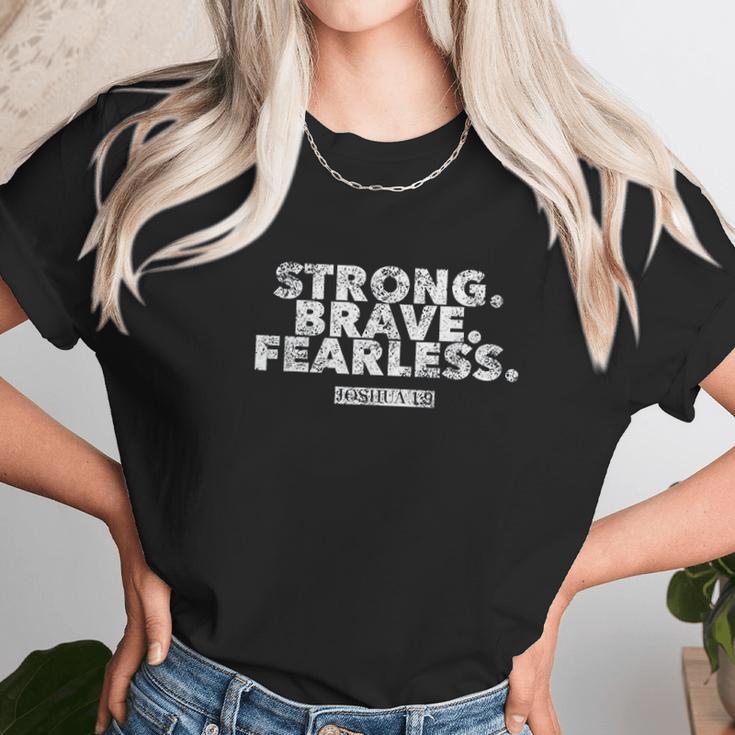 Strong Brave Fearless Joshua 1 9 Christian Faith Women T-Shirt Gifts for Women