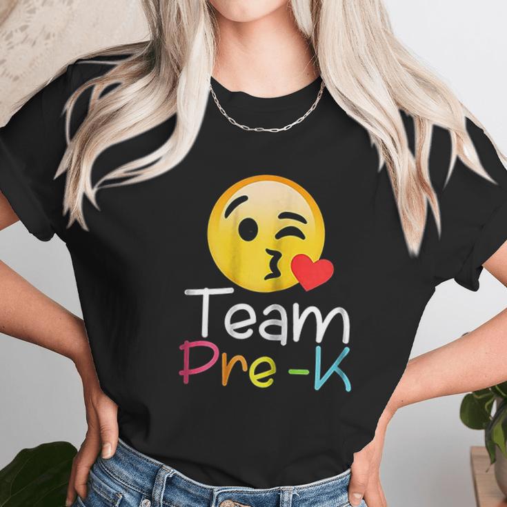 Team Prek Teacher Emoji Hearts Love Back To School Women T-Shirt Gifts for Women