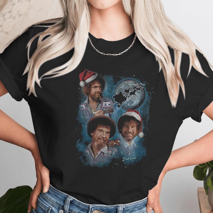 Teelocity 3 Bob Ross Moon Christmas Graphic Women T-Shirt Gifts for Women