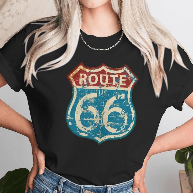 Vintage Route 66 Gas Station Road Sign Men Women T-Shirt Graphic Print Casual Unisex Tee Women T-Shirt Gifts for Women