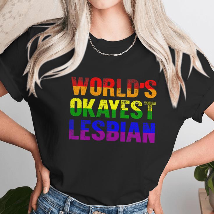 Worlds Okayest Lesbian Rainbow Gay Pride Homo Lgbt Women T-Shirt Gifts for Women