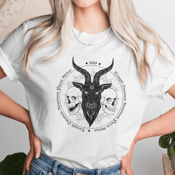 Antichrist Satanic Baphomet Demon Evil Goat Head Satan Skull Women T-Shirt Gifts for Women