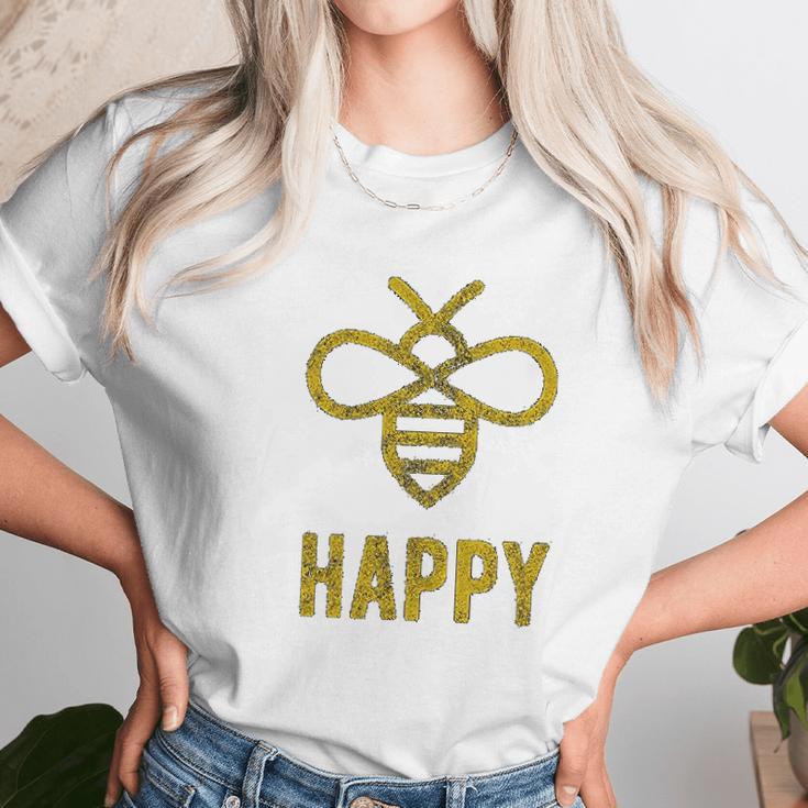 Bee Happy Funny Vintage Graphic Honey Bumblebee Women T-Shirt Gifts for Women