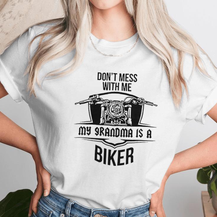 Brisco Brands Dont Mess With Me Grandma Is A Biker Newborn Baby Boy Girl Romper Women T-Shirt Gifts for Women