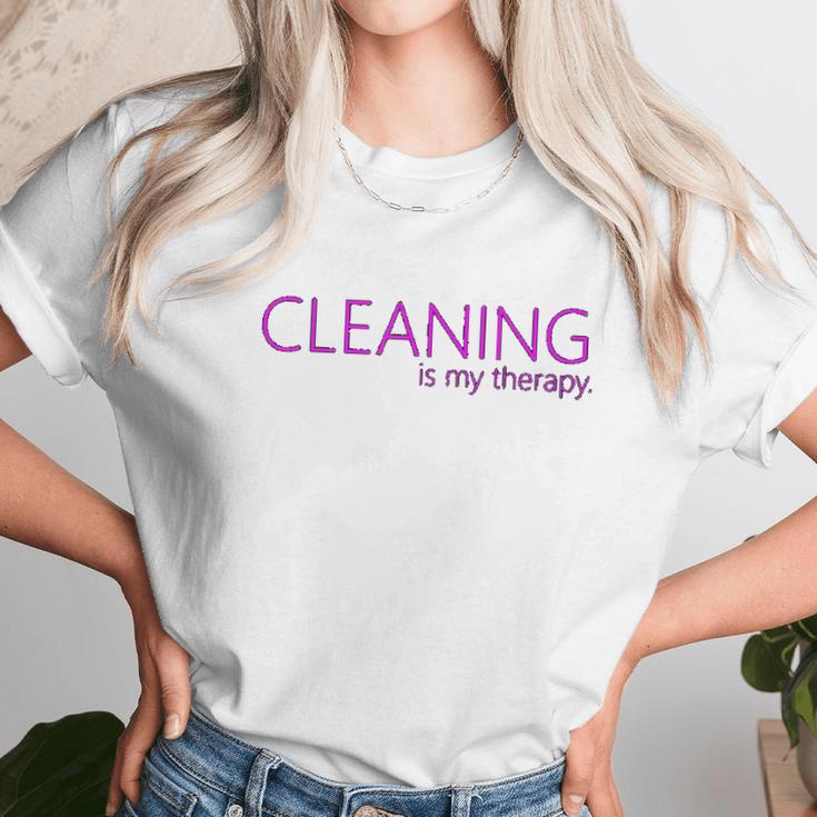 Cleaning Is My Therapy Neat Freak Proud Stay At Home Mom Women T-Shirt Gifts for Women