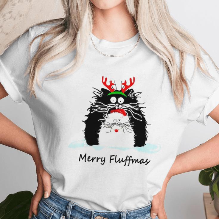 Fun Cat Merry Fluffmas Reindeer Christmas Kitten Meowlover Women T-Shirt Gifts for Women