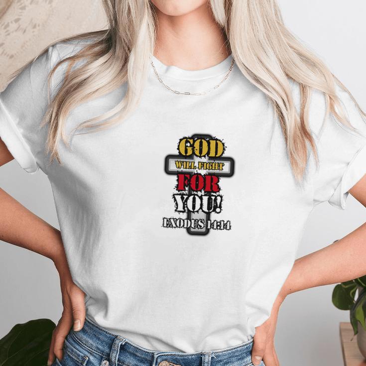 God Will Fight For You Exodus 1414 Women T-Shirt Gifts for Women