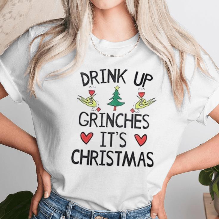 Grinch Drink Up It Is Christmas Women T-Shirt Gifts for Women