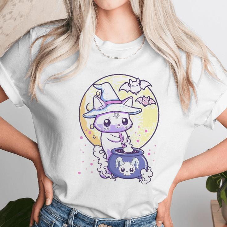 Womens Kawaii Pastel Goth Cute Creepy Witch Cat Wicca V-Neck Women T-Shirt Gifts for Women