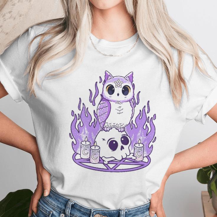 Womens Kawaii Pastel Goth I Cute Creepy Witchy Owl And Skull Women T-Shirt Gifts for Women