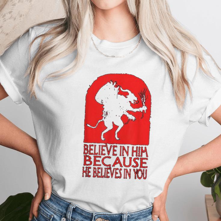 Krampus Christmas Believe In Him Occult Scary Folklore Women T-Shirt Gifts for Women