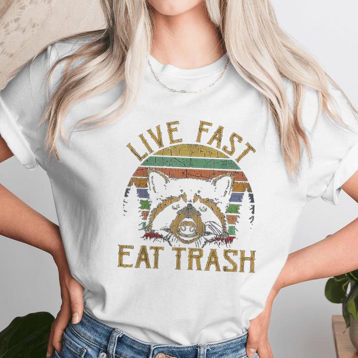 Live Fast Eat Trash Racoon Retro Vintage Trash Pandas Women T-Shirt Gifts for Women