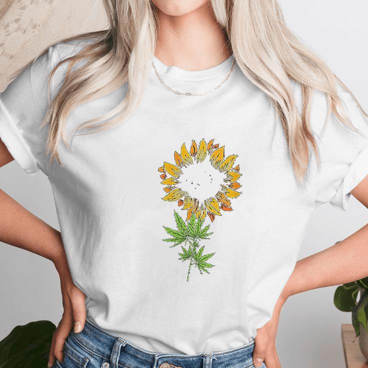 Marijuana Leaf Cannabis Sunflower Cool Stoner Gifts Women T-Shirt Gifts for Women