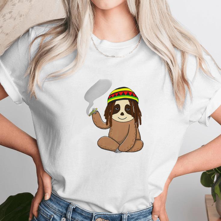 Marijuana Sloth Weed Smoker Jamaican Funny 420 Gifts Women T-Shirt Gifts for Women