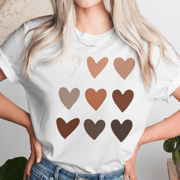 Melanin Skin Tone Hearts Be Kind Black History Month Women T-Shirt Gifts for Women