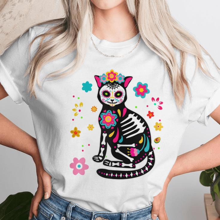 Womens Mexican Cat Dia De Los Muertos Sugar Skull Day Of The Dead Women T-Shirt Gifts for Women