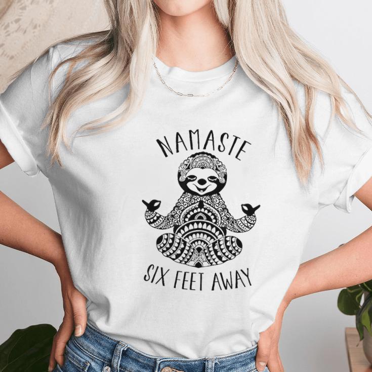 Namaste 6 Feet Away Sloth Social Distancing Women T-Shirt Gifts for Women