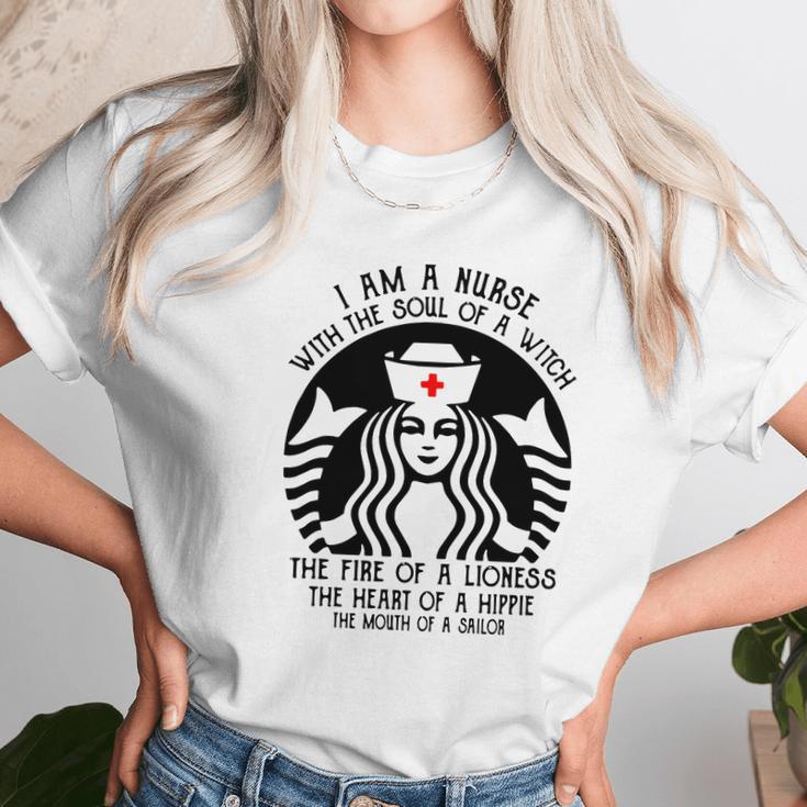 I Am A Nurse Starbuck Parody The Fire Of A Lioness The Heart Of A Hippie Women T-Shirt Gifts for Women