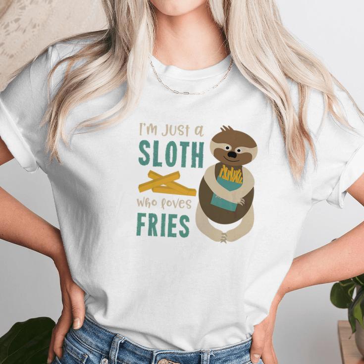 Sloth Who Loves Fries Funny French Fry Gift Women T-Shirt Gifts for Women