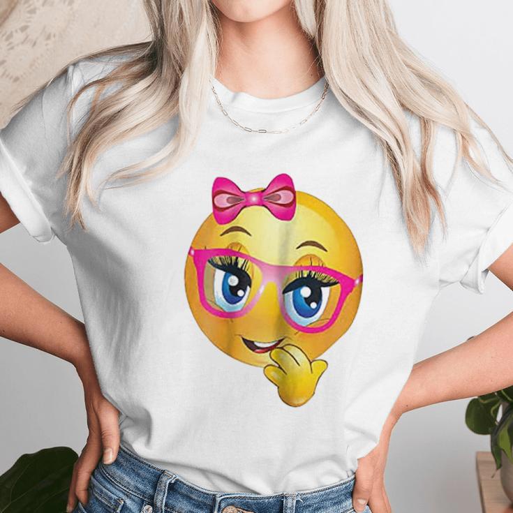 Smiling Girl Bling Face With Pink Glasses Women Emojis Women T-Shirt Gifts for Women