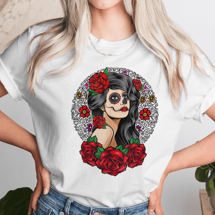 Sugar Skull Day Of The Dead Dia De Los Muertos Flowers Women T-Shirt Gifts for Women