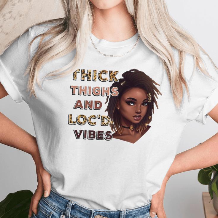 Womens Ygxw Thick Thighs And Locd Vibes Black Woman African Pride Women T-Shirt Gifts for Women