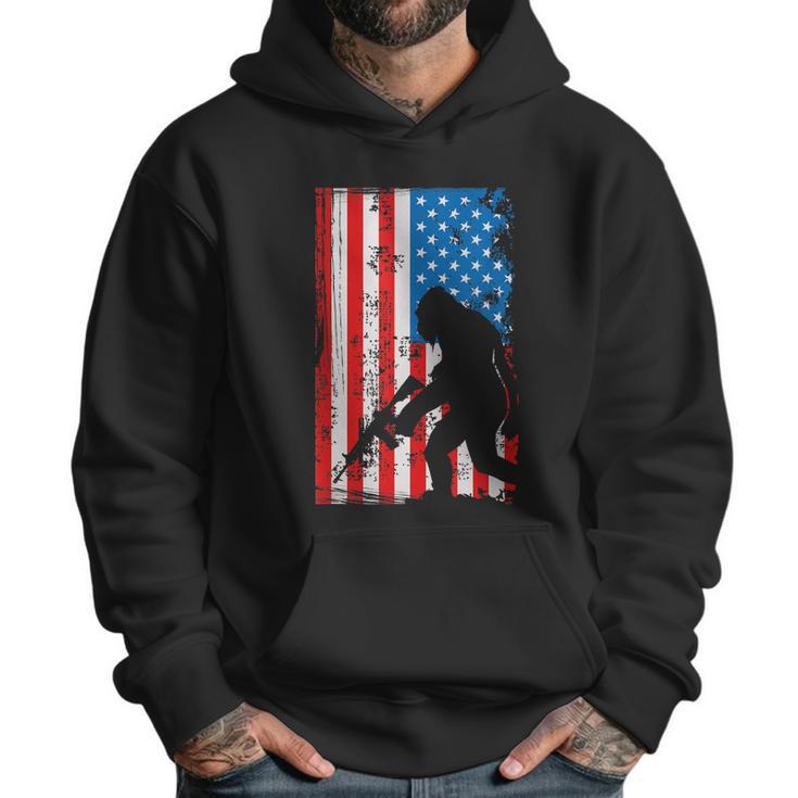 Armed Bigfoot Sasquatch Ar15 Patriotic American Flag Men Hoodie