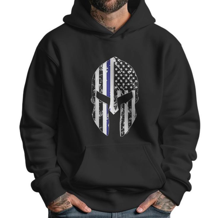 Blue Line American Flag Spartan Head Men Hoodie