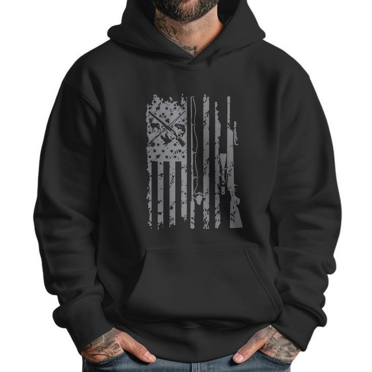 Cool Fishing Rod Hunting Rifle American Flag Gift Men Hoodie