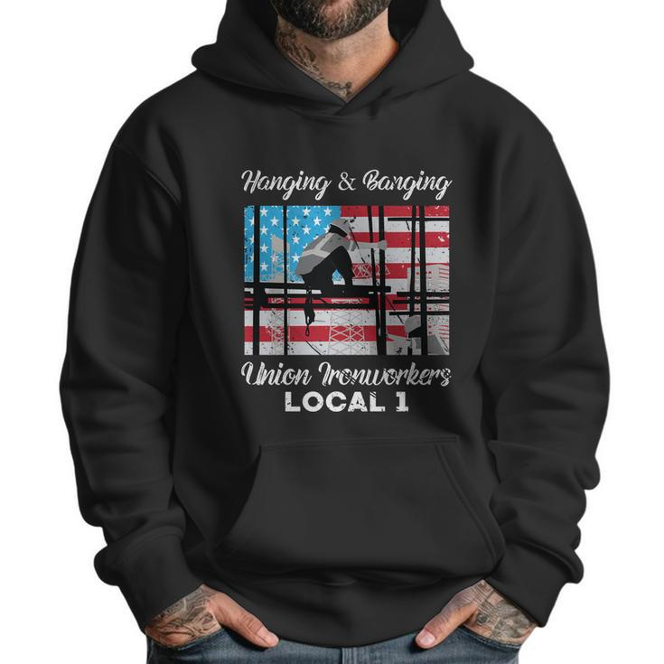 Hanging And Banging Union Ironworkers Us Flag Labor Day Gift Graphic Design Printed Casual Daily Basic Men Hoodie