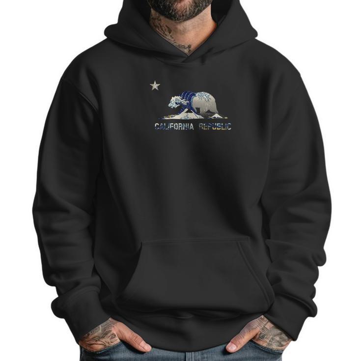 Hokusai In California Flag  Wave In Bear Men Hoodie