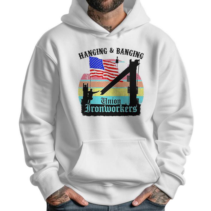 Union Ironworkers Hanging & Banging American Flag Men Hoodie