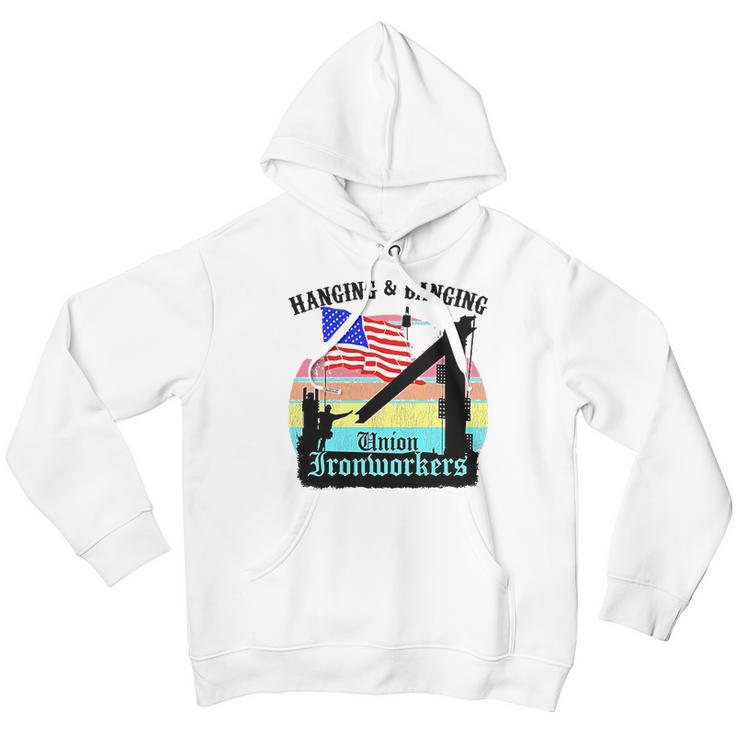 Union Ironworkers Hanging & Banging American Flag Men Hoodie