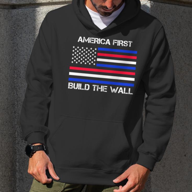 America First Build The Wall Flag Men Hoodie