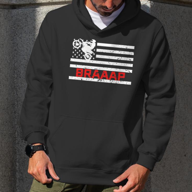 Braaap Vintage Usa American Flag Dirt Bike Men Hoodie